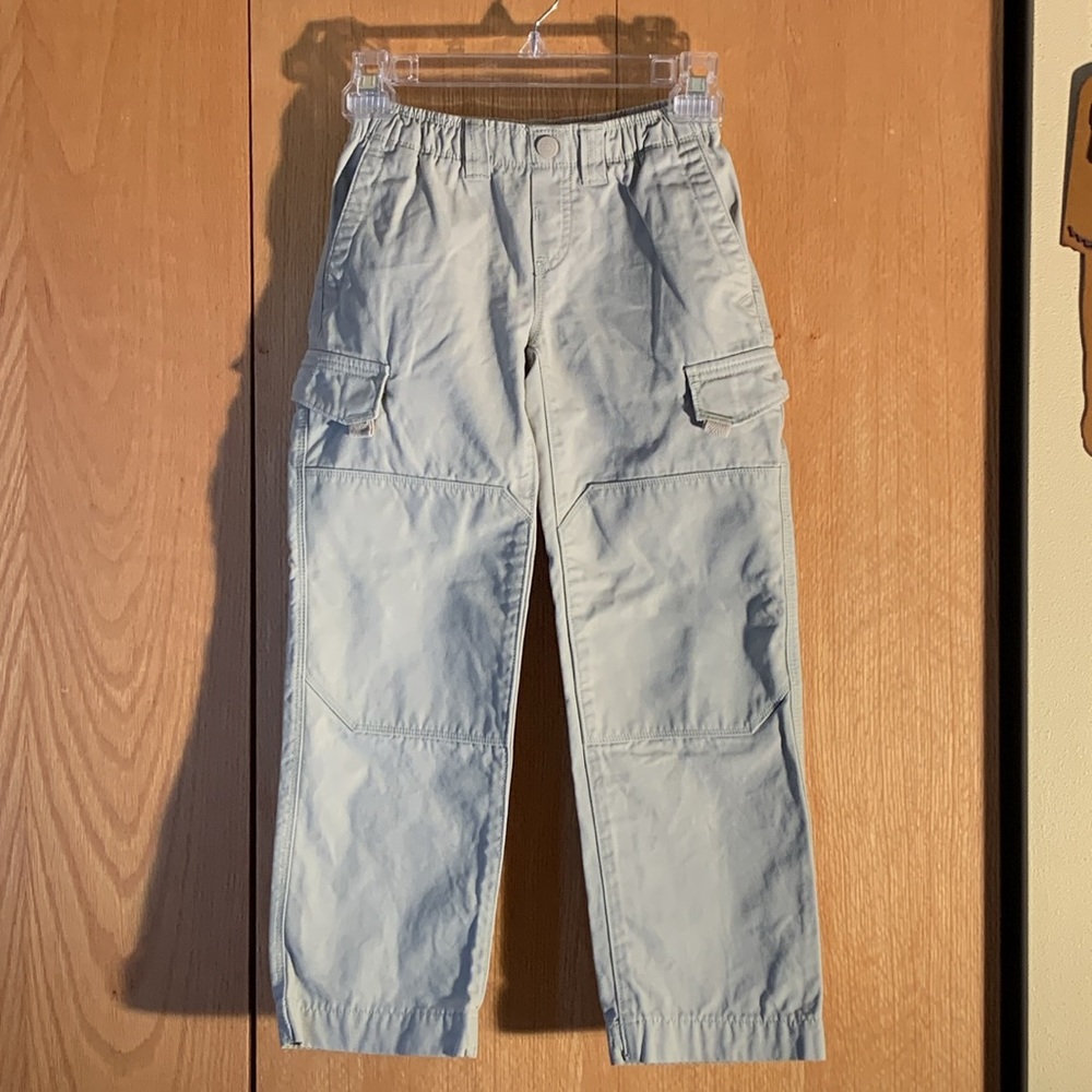 Lands’ End Kids Iron Knee cotton canvas pull on 7 slim boy’s khaki pants 5 pkt